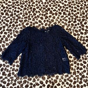 JOIE navy lace cropped shirt